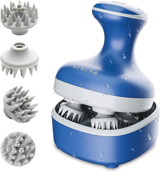 Electric Scalp Massager, Portable Rechargeable Head Massager with 8 Removable Massage Claws, Waterproof Handheld Hair Scalp Scratcher for Full-Body Massage and Stress Relax