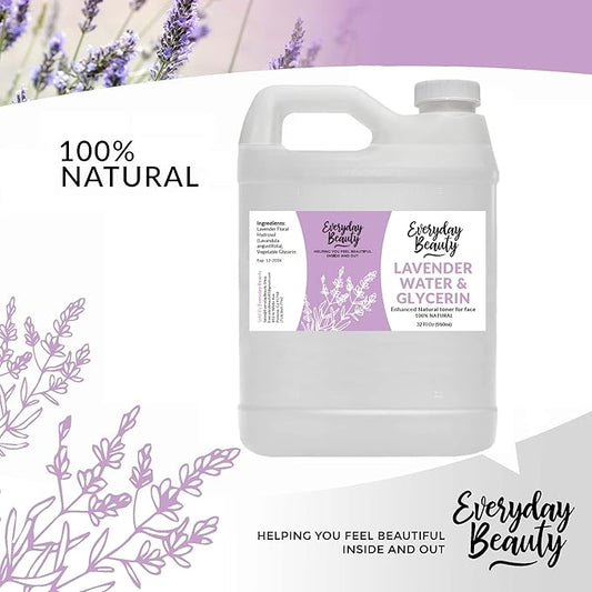Lavender Water & Glycerin Facial Toner Bulk - 32 oz All Natural Enhanced Hydrating Spray Mist for Face and Hair - 100% All Natural Lavender Water Hydrosol with Vegetable Glycerin