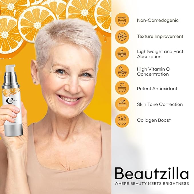 Super Vitamin C Face Serum for Mature Skin: Hyaluronic Serum for Dark Spots Fine Lines Wrinkles All-in-One Formula Hydrates Firm Smooth Age-Defying Serum for Women Over 50-1 fl oz