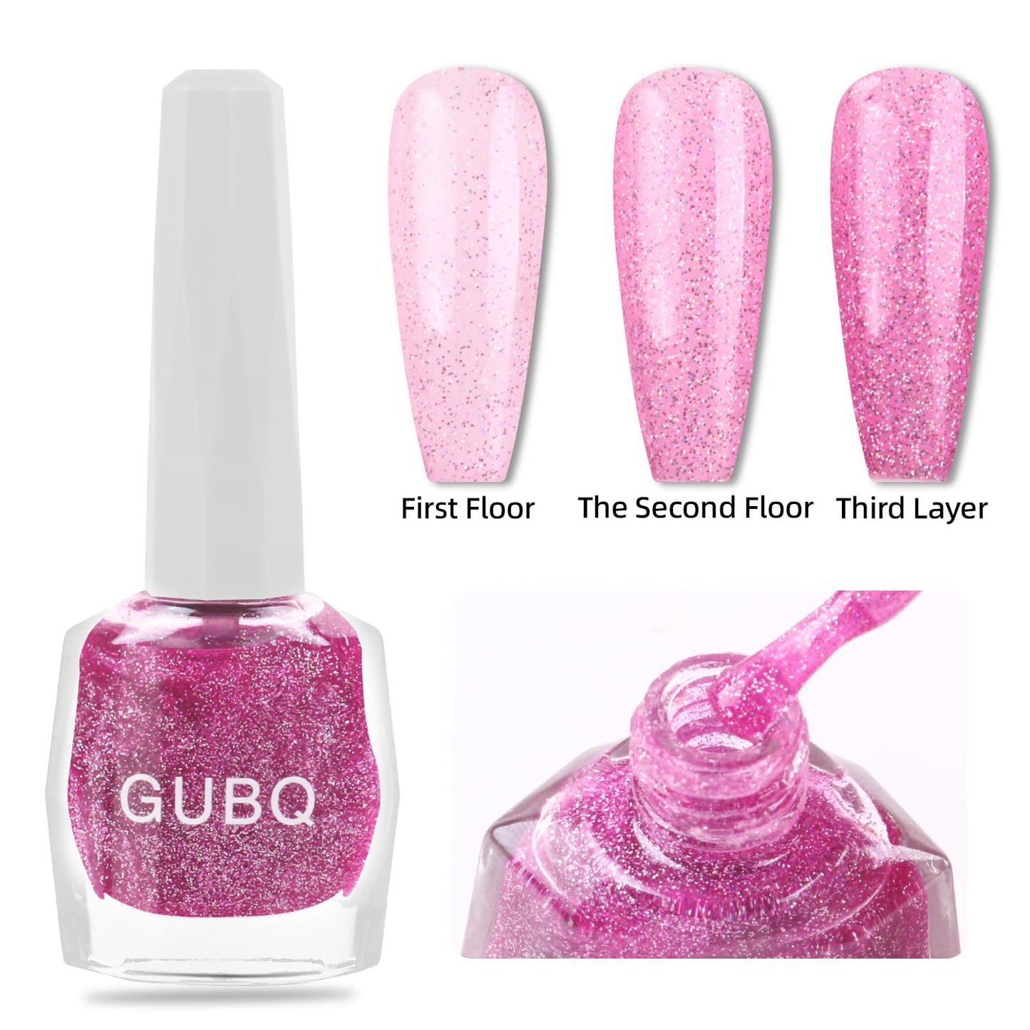 Major Dijit Quick Dry Nail Polish 12ml/0.41fl oz Glitter VioletRed Regular Nail Lacquer Fast Drying & Long Lasting Nail Polish Nail Art Effect for Nail Salon