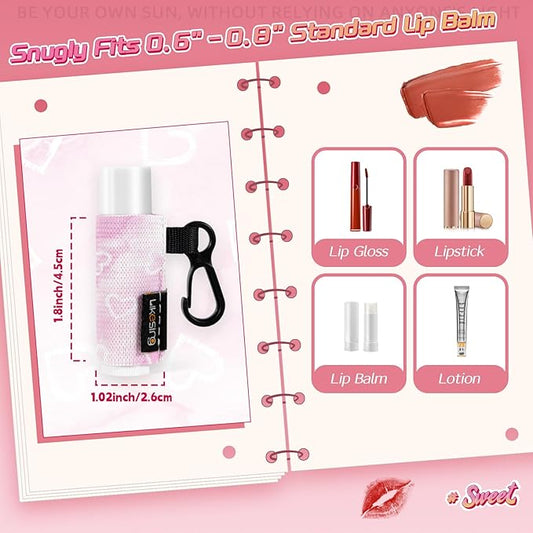 Chapstick Holder Key Chain, Lip Balm Holder for Chapstick Lip Gloss, Elastic Sleeve Chapstick Keychain Holder for Keys Purse Lanyard Gift for Women Girls (Marble, 4pcs)