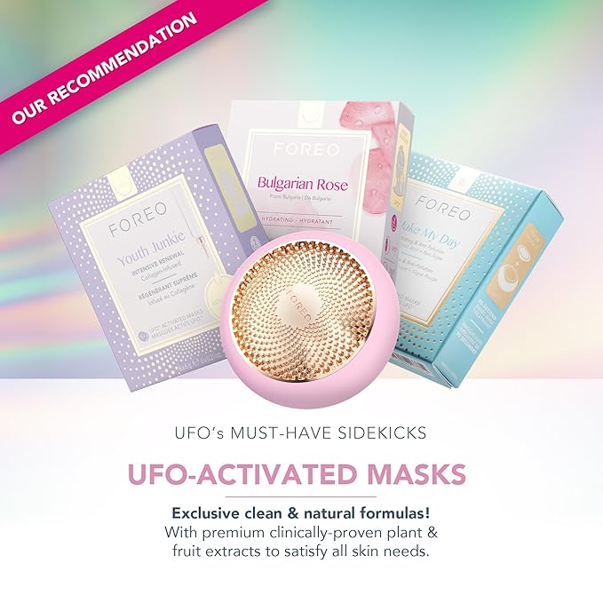 FOREO UFO 3 Deep Face Moisturiser - 5-in-1 Facial Spa - Red Light, Warming, Cooling, Massage, Anti Aging - Face Mask Skin Care - Pearl Pink