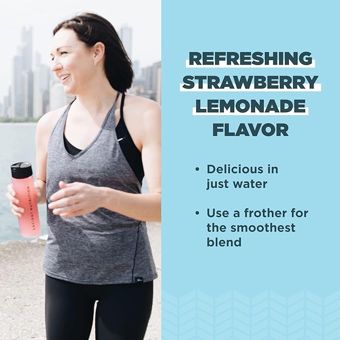Ancient Nutrition Organic Supergreens Powder, Greens Flavor, 25 Servings + Multi Collagen Protein Powder, Strawberry Lemonade, 24 Servings