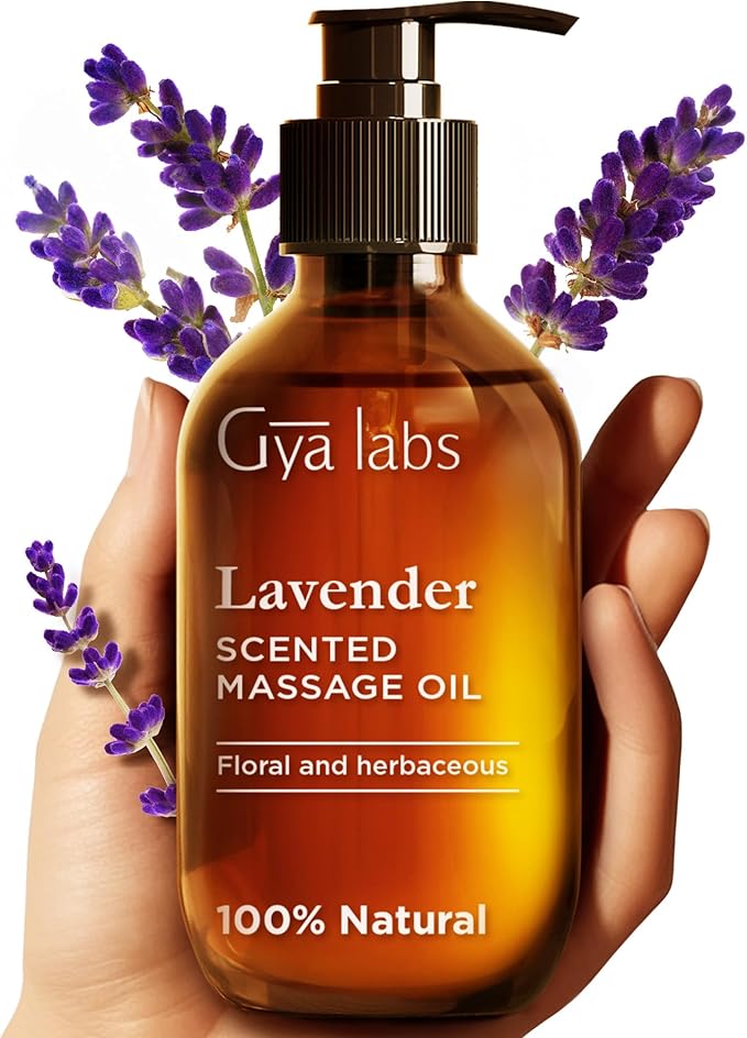 Gya Labs Lavender Massage Oils for Sweet Nights - 6.76 Fl Oz - 100% Pure Natural Aromatherapy Massage Oil for Body Relaxing for Men & Women - Crafted with Jojoba, Argan & Lavender