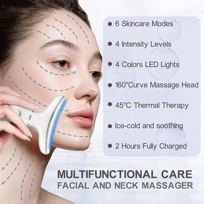 Youngfocus Face-Neck Massager, Vibration, Cooling and Thermal Functions for RedLight Therapy Skin Care, Anti-Aging Facial Massager Wand Improve, Lift, Tightening and Smooth (White)