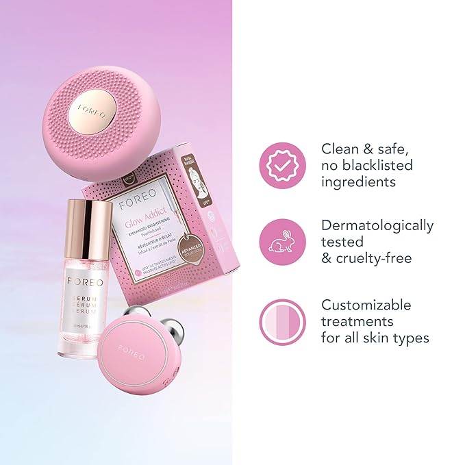 FOREO BEAR mini Microcurrent Facial Device + UFO mini 2 Face Mask Treatment + SERUM 1 fl. oz. + 6 UFO Power Activated Masks Skin Supremes Holiday Set