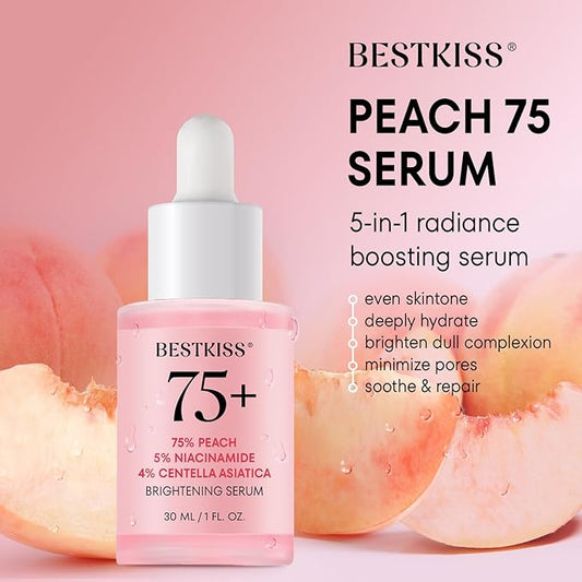 Dark Spot Remover for Face: 75% Peach + 5% Niacinamide + 4% Centella Asiatica Brightening Hydrating Face Serum with Ceramides Hyaluronic Acid - Vegan Paraben Fragrance Free Cruelty Free 30mL