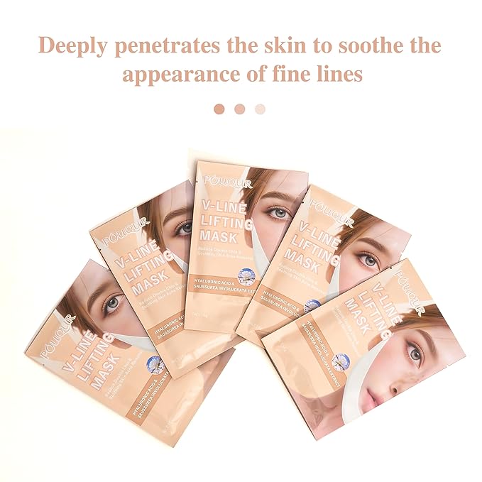 5PCS V Line Lifting Mask, Double Chin Reducer, Chin Mask Strap for Women,Face Slimmer | Nicotinamide Collagen Hydrogel Face Tape With Saussurea & Aloe Vera.Pigment-free & Paraben Free.