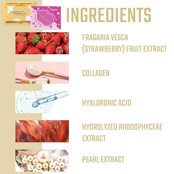 20 Pairs Lip Masks & Eye Masks, 24K Gold Gel Crystal Collagen Eye Pads, Moisturizing Lip Mask Crystal Pads, Under Eye Patches for Puffy Eyes, Dark Circles, Eye Bags, Wrinkles and Fine Lines