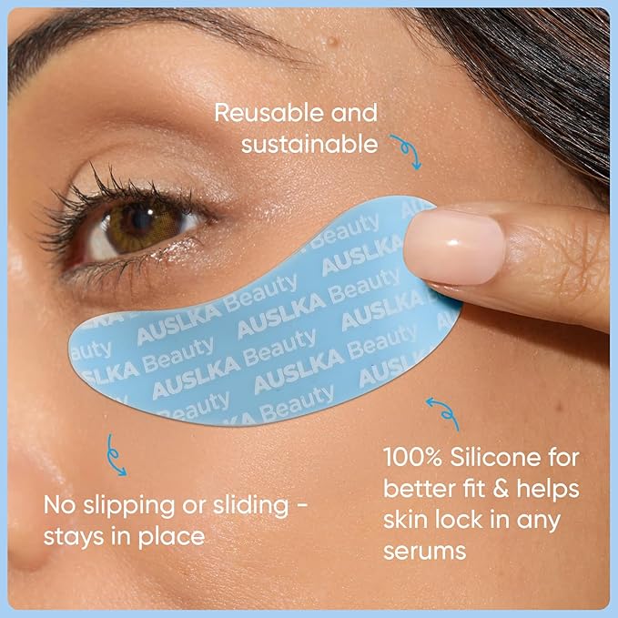 AUSLKA Reusable Under Eye Patches-3 Pairs, Silicone Reusable Eye Masks, Reusable Eye Wrinkle Patches, Silicone Eye&Face Mask for Fine Lines & Dark Circles, Storage Tin Included