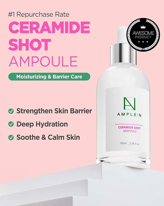 AMPLE:N Ceramide Shot Serum – Korean Anti Aging and Hydrating Serum with Ceramide for Deep Moisturization – For Dry & Rough Skin to Reduces Wrinkles & Repairs Skin, 3.38 fl.oz.