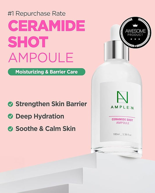 AMPLE:N Ceramide Shot Serum – Korean Anti Aging and Hydrating Serum with Ceramide for Deep Moisturization – For Dry & Rough Skin to Reduces Wrinkles & Repairs Skin, 3.38 fl.oz.