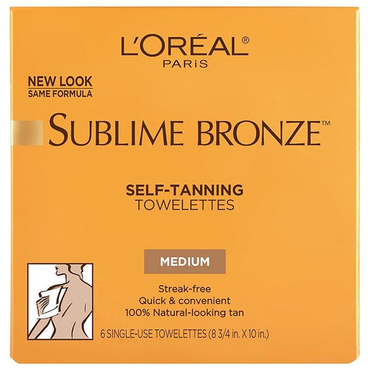 L'Oreal Paris Sublime Bronze Self Tanning Towelettes, Streak-Free, Natural Looking Tan, 6 ct