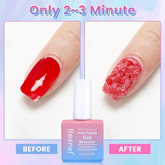 Gel Nail Polish Remover, Professional Gel Polish Remover for Nails Non-Irritating Easily & Quickly Remove Nail Polish, Gel Remover Tools Kit Nail File Cuticle Pusher Nail File Grit