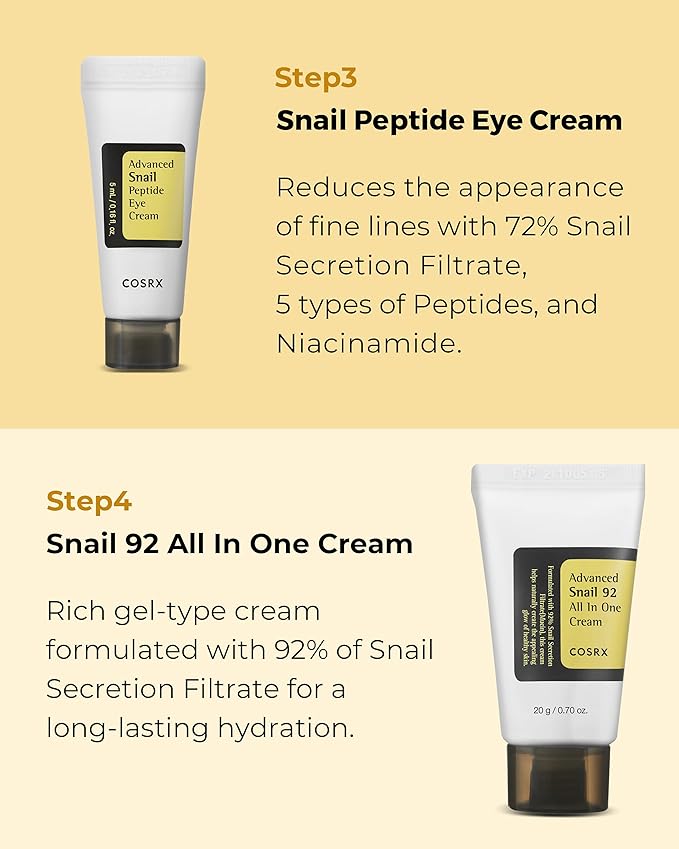 COSRX All About Snail Mucin Korean Skin Care Set, Mini Travel Essentials, Mothers Day Gifts for Mom, Travel Size Gift Set with Snail Mucin Face Wash, Serum, Moisturizer & Eye Cream, Rejuvenating Kit