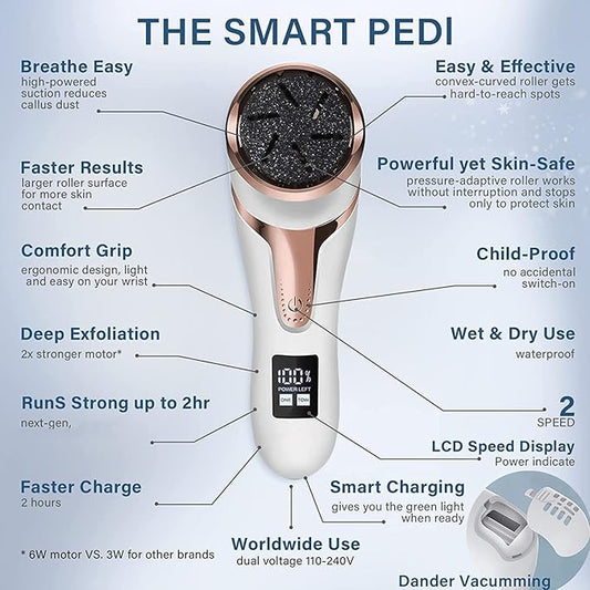 Hoxida Electric Callus Remover for Feet (with Dander Vacuum Cleaner), Quartz, Rechargeable Foot Pedicure Tools Foot File, Professional Foot Care Kit Deadskin Remover with 3Heads&2Speed,LCD Display