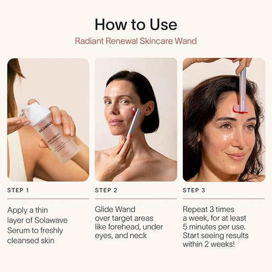 Solawave 4-in-1 Skinware Wand - Upgraded Radiant Renewal with Facial Massager, Red Light, Galvanic Current, and Therapeutic Warmth Anti-Aging Beauty Device (Blue/Pink Ombre)