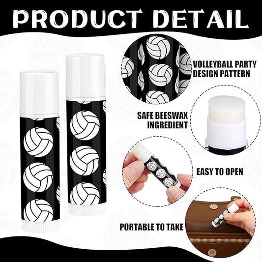 24 Pcs Lip Balm Team Gifts Party Favors - Volleyball Lip Balm Gift for Team Party Guest Supplies (Black)