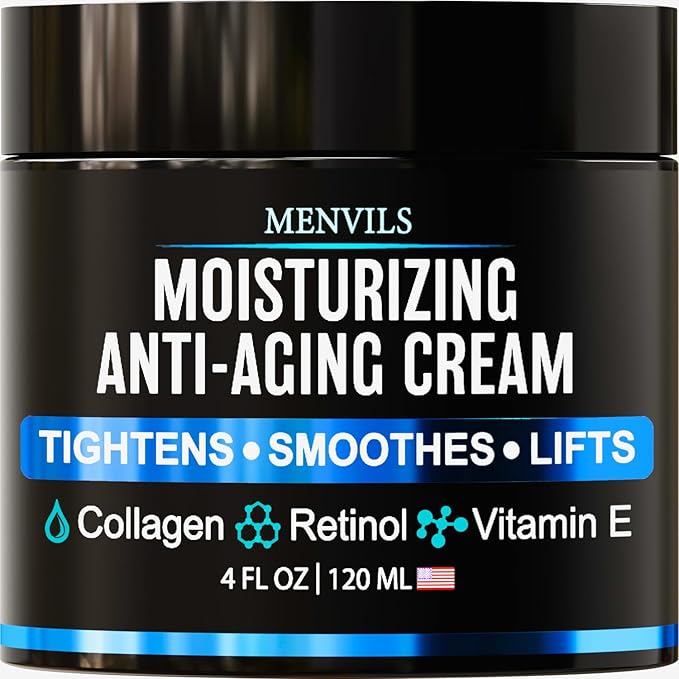 Mens Face Moisturizer Cream - Anti Aging & Wrinkle for Men with Collagen, Retinol, Vitamins E, Jojoba Oil - Face Lotion - Age Facial Skin Care - Eye Wrinkle - Day & Night - 4 oz