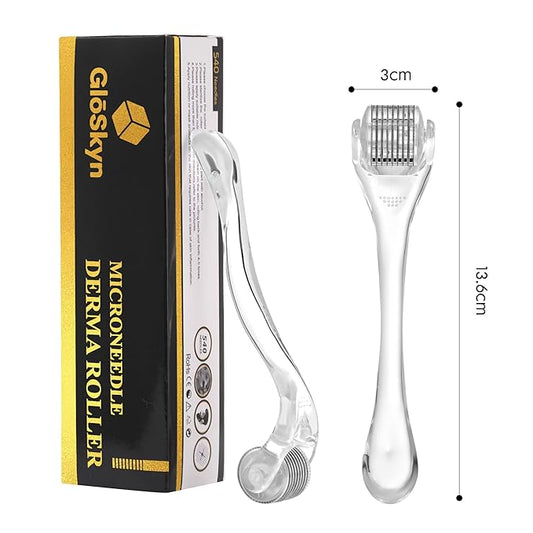 GlSkyn Derma Roller for Face, Scalp, and Beard - 0.25mm Microneedling Roller with 540 Titanium Microneedles