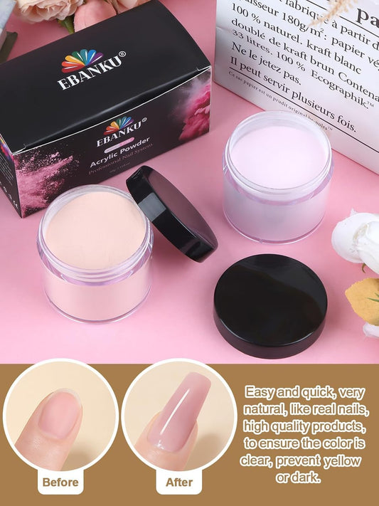 EBANKU Acrylic Nail Powder Set, Nude Pink Acrylic Powder for Nail Extension, Carving | Colored Acrylic Nail Powders for French Nail Extension, Gifts for Women (2 * 60G)