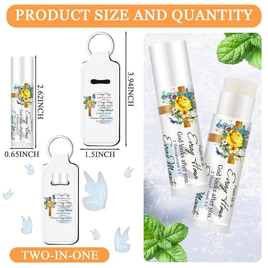 18 Sets Christian Gifts for Mom Bulk Women Church Gifts Scripture Bible Verse Lip Balms Lipstick Holder Keychains Faith Religious Inspirational Party Favors for Teacher Mother(Everyday)
