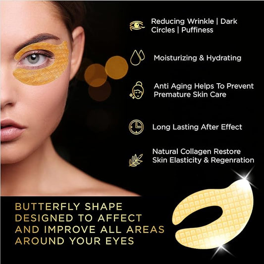 Eye Patches for Puffy Eyes - Under Eye Mask Dark Circles and Puffiness- Gold under Eye Patches, Collagen Eye Pads, Eye Bags Treatment for women or men