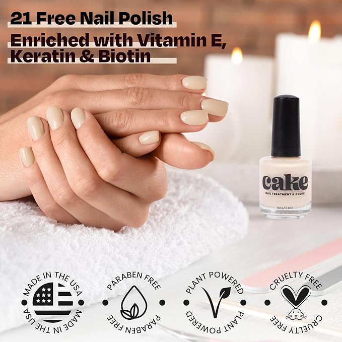 Nail Strengthener & Nail Polish Duo, Nail Repair for Damaged Nails, Nail Hardener & Growth, Non Toxic, Professional Applicator Brush, Keratin Enriched (French Connection) CAKE Power Boost (1 fl oz)