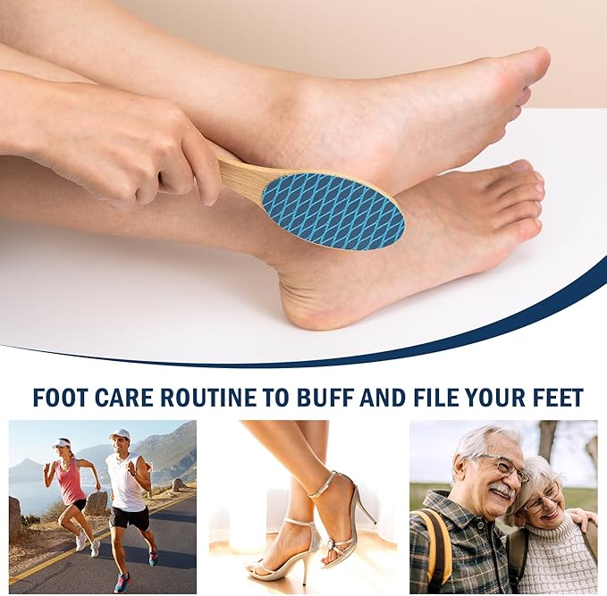 FVION Bamboo Foot File Callus Remover - Portable Foot Scrubber Pedicure Feet Sander File, Double-Sided Heel Scraper for Smooth and Soft Feet
