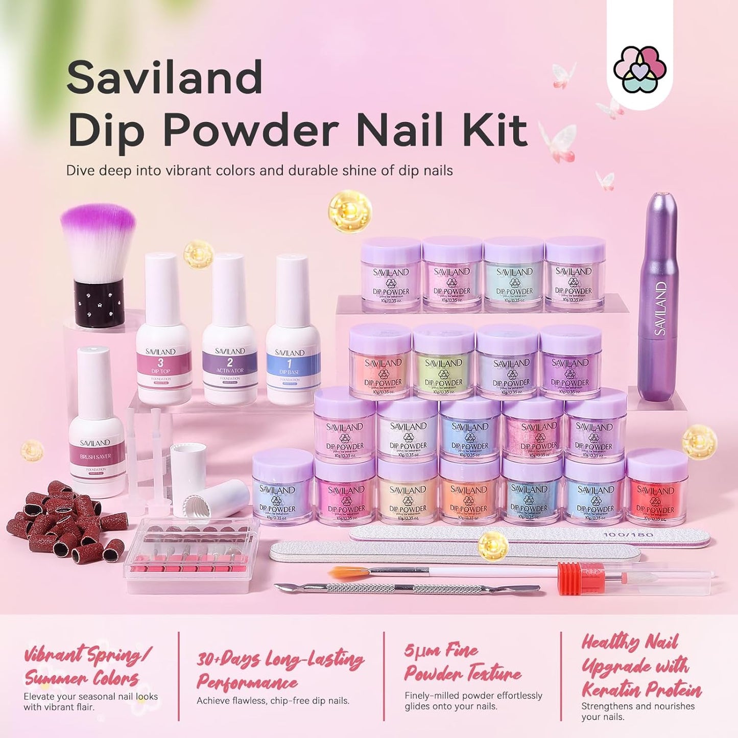 SAVILAND Dip Powder Nail Kit with Drill - 20 Colors Summer Dip Nails Powder Starter Kit with Everything Dip Liquid Set Dipping System Base Top Coat Activator for Dip Manicure Art Salon DIY