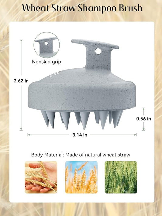 HEETA Scalp Massager Hair Growth 2-Pack, Silicone Scalp Scrubber Shampoo Brush for Exfoliation Dandruff Removal Head Massage Stress Relax, Wet & Dry Use for Women Men Hair Care, Wheat Straw Material