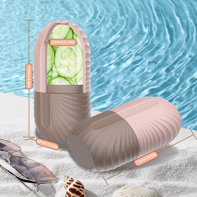 Ice Face Roller, Silicone Facial Ice Roller, Reusable Skin Care Massager Tools for Relieve Puffiness, Tighten Skin, Shrink Pores Shell Brown