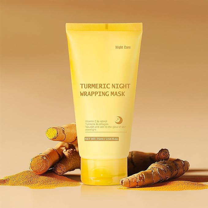 Turmeric Night Wrapping Mask, Peel-Off Face Mask Gel - Rich In Vitamin C & Retinol Long-Lasting Moisturizing & Locks In Moisture, Deep Nourish Turmeric & Collagen Mask, 2.54oz