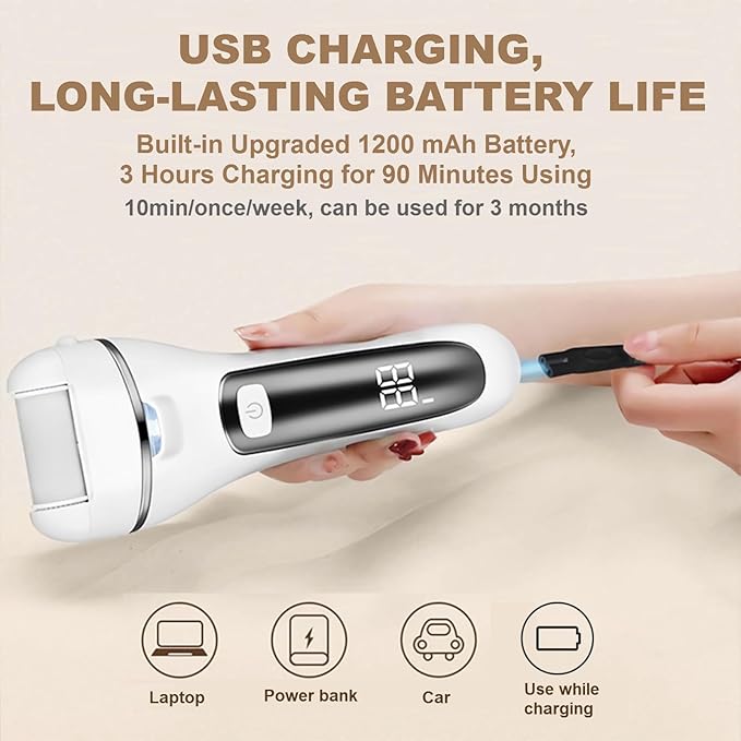 Callus Remover for Feet, Pedicure Tools for Feet with 3 Grinding Heads, Waterproof Foot Callus Remover for Dead Cracked Dry Skin Calluses