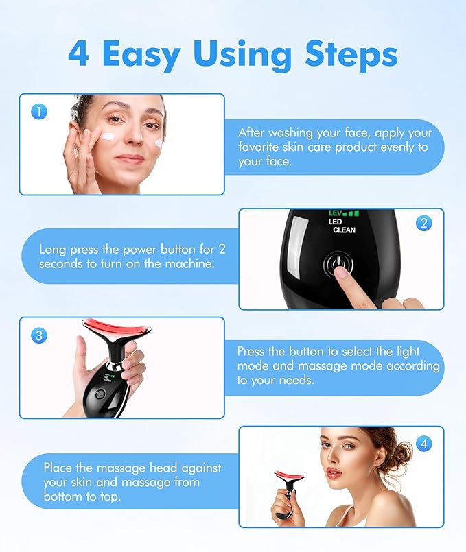 Red-Light-Therapy-for-Face-and-Neck, 7 Color Face Massager Tool for Wrinkles, Double Chin, Vibrating Facial Massager with Thermals for Skin Care, Glossy Black