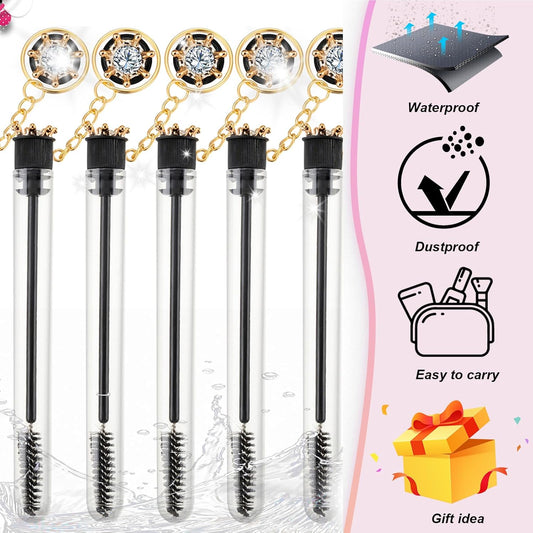 Upgrade 48 Pieces Disposable Mascara Wands Set,Diamond Mascara for Women and Girls- Include 24 Pcs Crystal Lash Spoolies Brush and 24 Pcs Reusable Keychain Empty Eyelash Brush Tubes