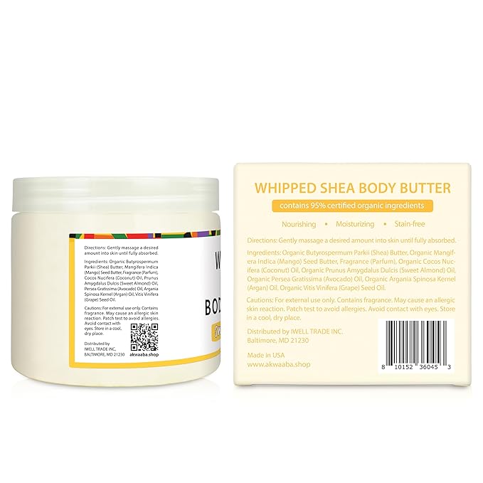 AKWAABA New Whipped Shea Body Butter (Sweet Mango) - Moisturizes, Glows & Softens Skin | Natural Raw Shea Butter | For Dry Skin | 12 oz / 340 g