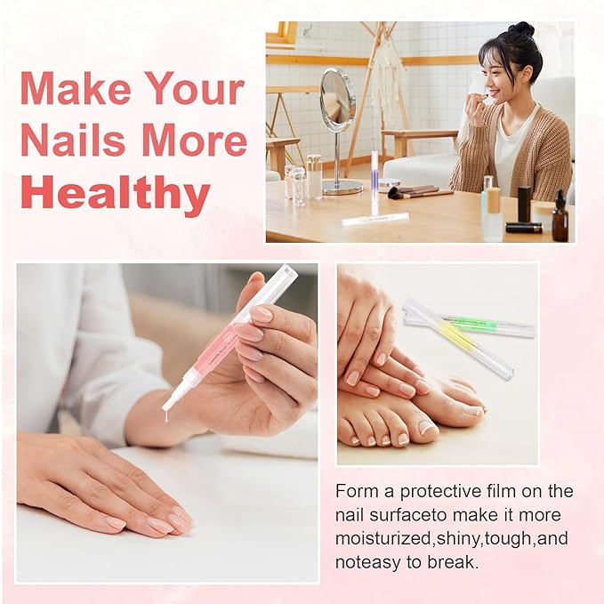 Meschett 3PCS Nail Cuticle Oil Pens with Nail File, Cuticle Oil for Nails from Natural, Nail Oil Cuticle for Cracked and Dry Nail(Lemon & Lily & Cherry Flavor)