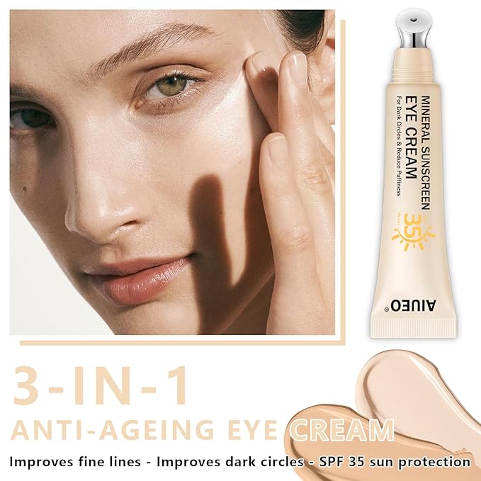 Scarman Mineral Eye Cream, 3-in-1 Anti-Aging Eye Cream, SPF 35, Wrinkle Care, Filter Phone Skin-Damaging Blue Light for Dark Circle and Fine Lines, 15ML(#01 Light)