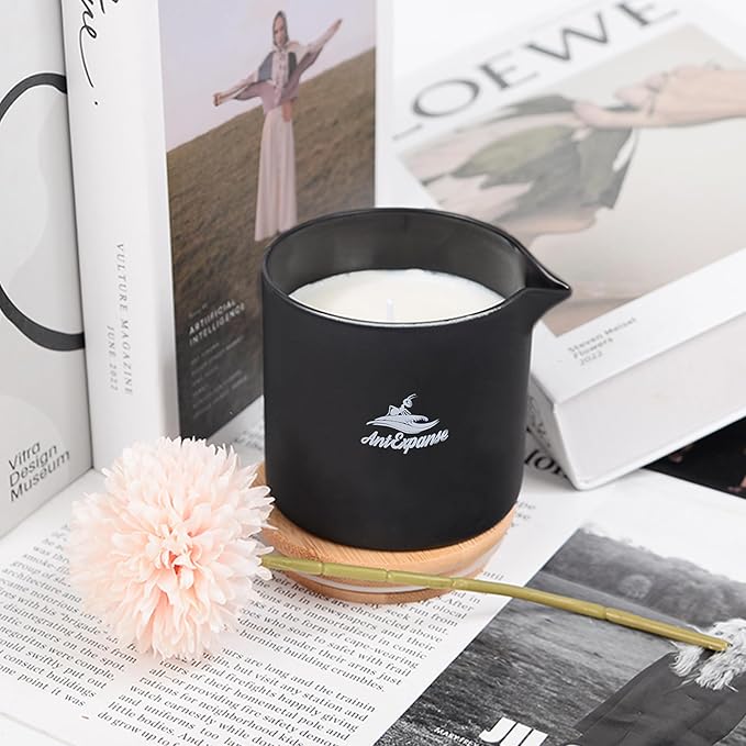 Soy Massage Oil Candle, 8.8OZ Low Temp Vanilla in Frosted Black Glass, Moisturizing Essential Oil Body Massage for Home & Spa, Skin Treatment Wax (Classic Vanilla)