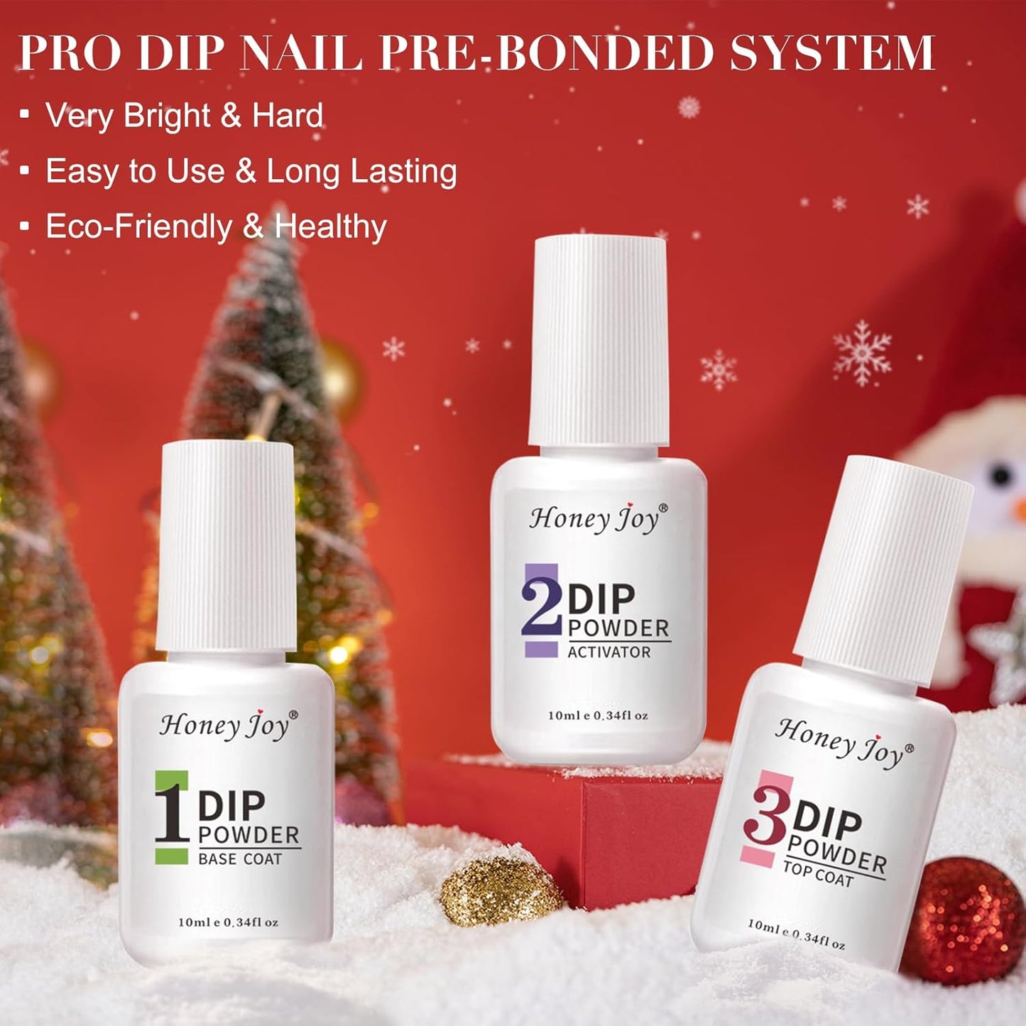 Honey Joy Dip Powder Nail Kit Starter, 4 Colors Christmas Glitter Red Green Blue Dipping Powder Liquid Set with Base Top Coat for Nail Art Manicure Salon DIY, Dip-7pcs-No.15