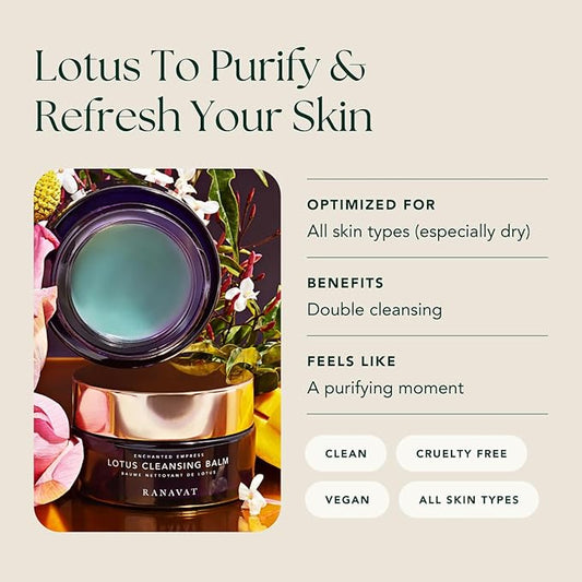 RANAVAT Lotus Facial Cleansing Balm - Gel to Milk Makeup Remover Balm for Balanced & Restored Skin - Resurfacing Facial Cleanser with Blue Tansy Oil + Jasmine (3.4 oz)