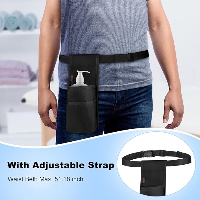 SITHON Professional Massage Bottle Bag for 1 Bottle, Lotion Oil Waist Holder Organizer, Massage Therapist Holster with Adjustable Belt, Multiple Pockets (Bag Only) (Black)