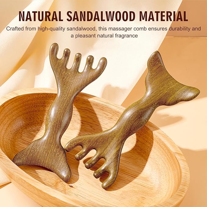 Sandalwood Scalp Massager – Dual Head Five Claw Massage Comb for Head Eye Shoulder and Neck – Manual Massager Tool for Women Men