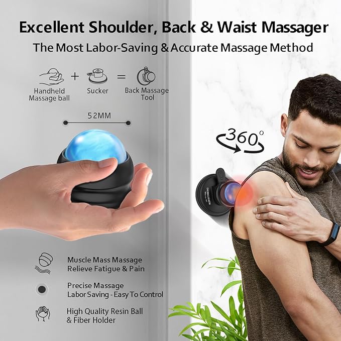 Massage Ball Deep Tissue 2 in 1 Mountable Muscle Massage Roller for Pain Relief, Trigger Point ，Relieve Fascia Muscle Knot and Joint Pain Relax Full Body