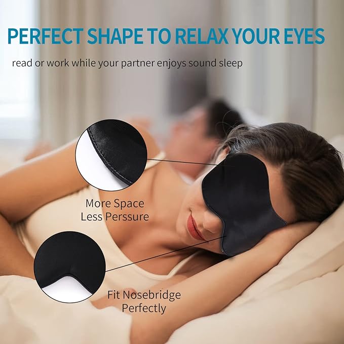 2-Pack 100% Real Natural Silk Eye Mask, Silk Sleeping Mask, Shade Puffy Eye Gift with Adjustable Straps, Sleep Eye Mask, SHJINJU Eye Mask Shade (Black and red)