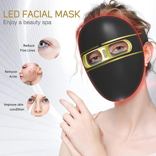 LED Face Mask Light therapy, FSA or HSA Eligible, Wireless Rechargeable Red Blue Light Therapy Mask Skincare Device, Facial Acne Light Therapy Mask