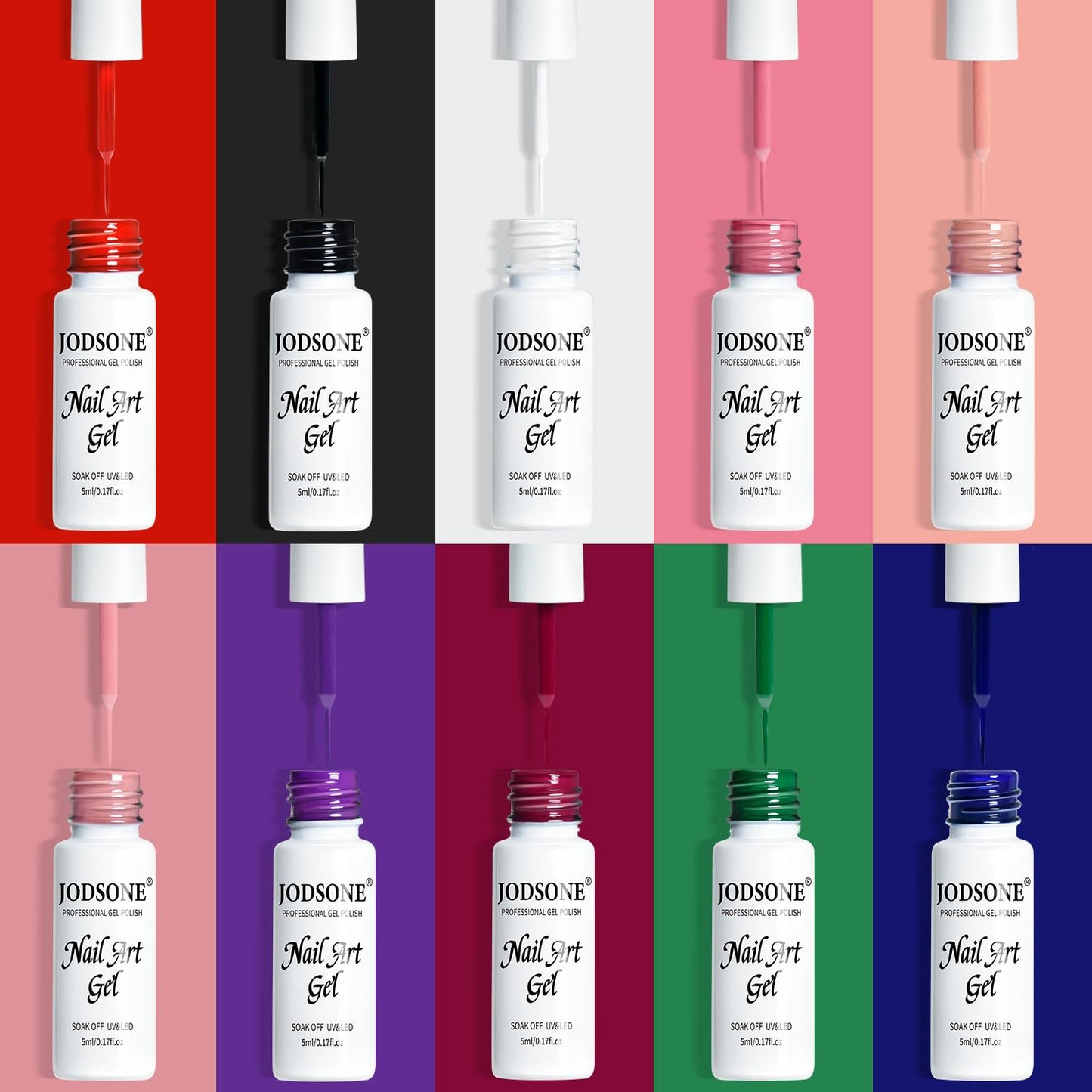 JODSONE 10pcs Nail Art Gel Liner,3D Effect Gel Nail Polish Thin Brush Painted DIY at Home Salon Design Gift for Girls