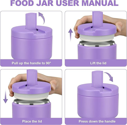 12oz Food Thermo for Hot Food Insulated Vacuum Soup Jar with Buckle Lid, Stainless Steel Wide Mouth Leak Proof Lunch Container