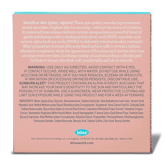 Bliss Rose Gold Rescue Daily Peel - 15 ct | Vegan & Paraben-Free | 8% PHA + AHA Blend for Sensitive Skin | Targets Dull Skin, Wrinkles, Enlarged Pores, Uneven Tone & Texture